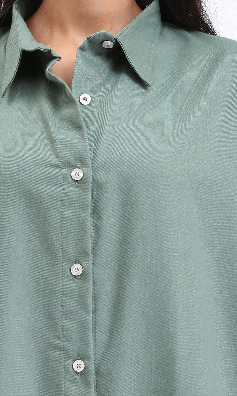 R211297 - Solid Long Shirt with Classic Collar - Dark Mint