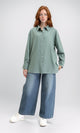 R211297 - Solid Long Shirt with Classic Collar - Dark Mint