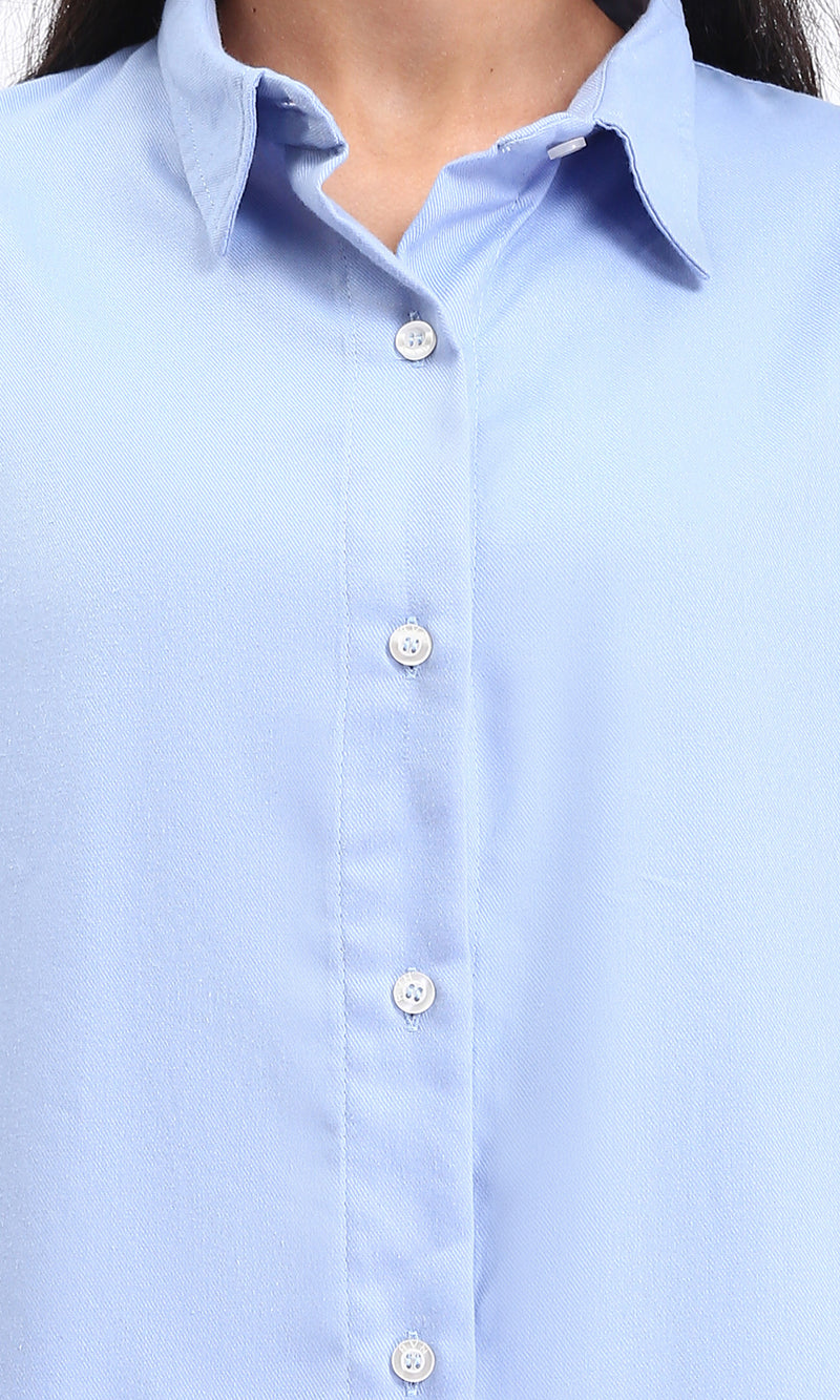R211299 - Solid Long Shirt with Classic Collar - Baby Blue