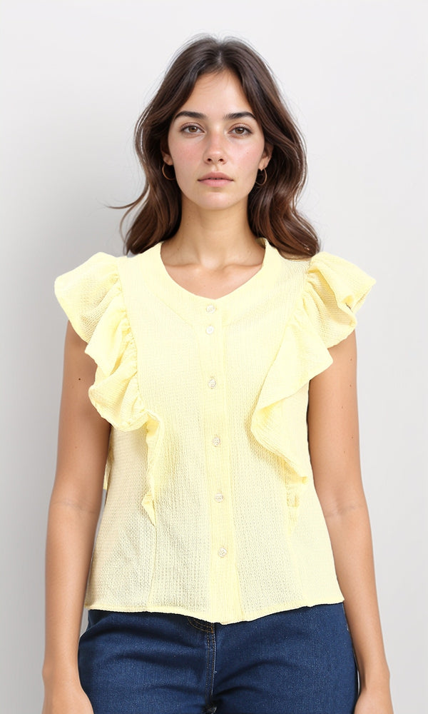 R211300 - Ruffled Sleeveless Buttoned Blouse - Yellow