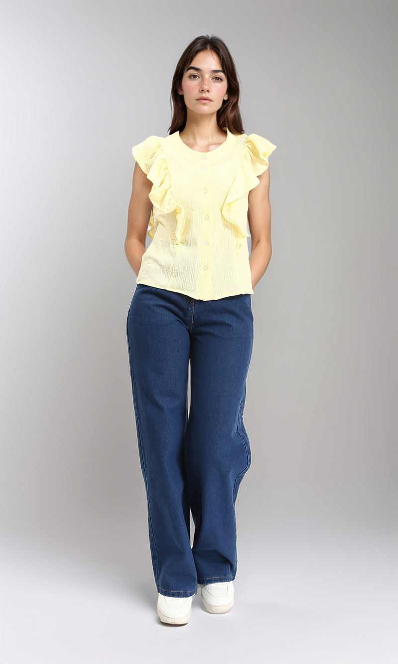 R211300 - Ruffled Sleeveless Buttoned Blouse - Yellow