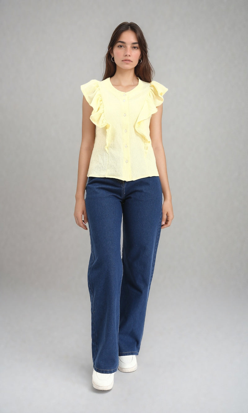 R211300 - Ruffled Sleeveless Buttoned Blouse - Yellow