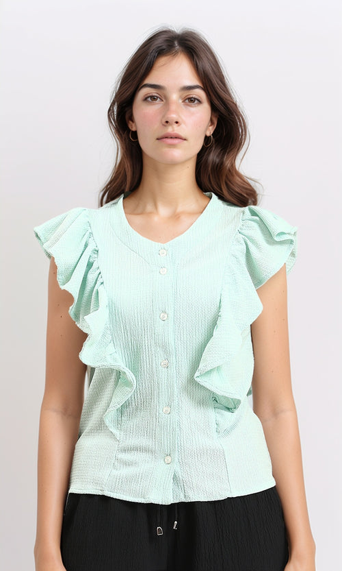 R211301 - Ruffled Sleeveless Buttoned Blouse - Pastel Mint
