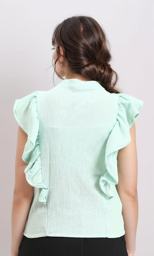 R211301 - Ruffled Sleeveless Buttoned Blouse - Pastel Mint