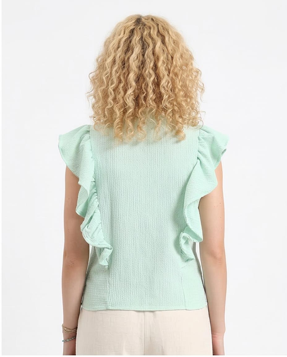 Ravin Women’s Ruffle-Trim Seersucker Sleeveless Blouse – Mint Green R211301
