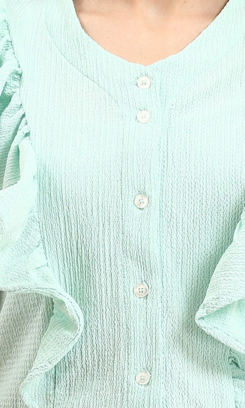R211301 - Ruffled Sleeveless Buttoned Blouse - Pastel Mint
