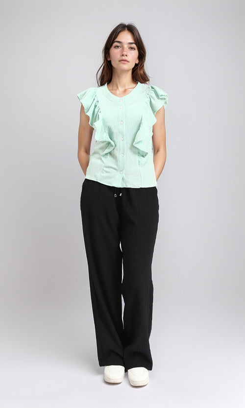 R211301 - Ruffled Sleeveless Buttoned Blouse - Pastel Mint