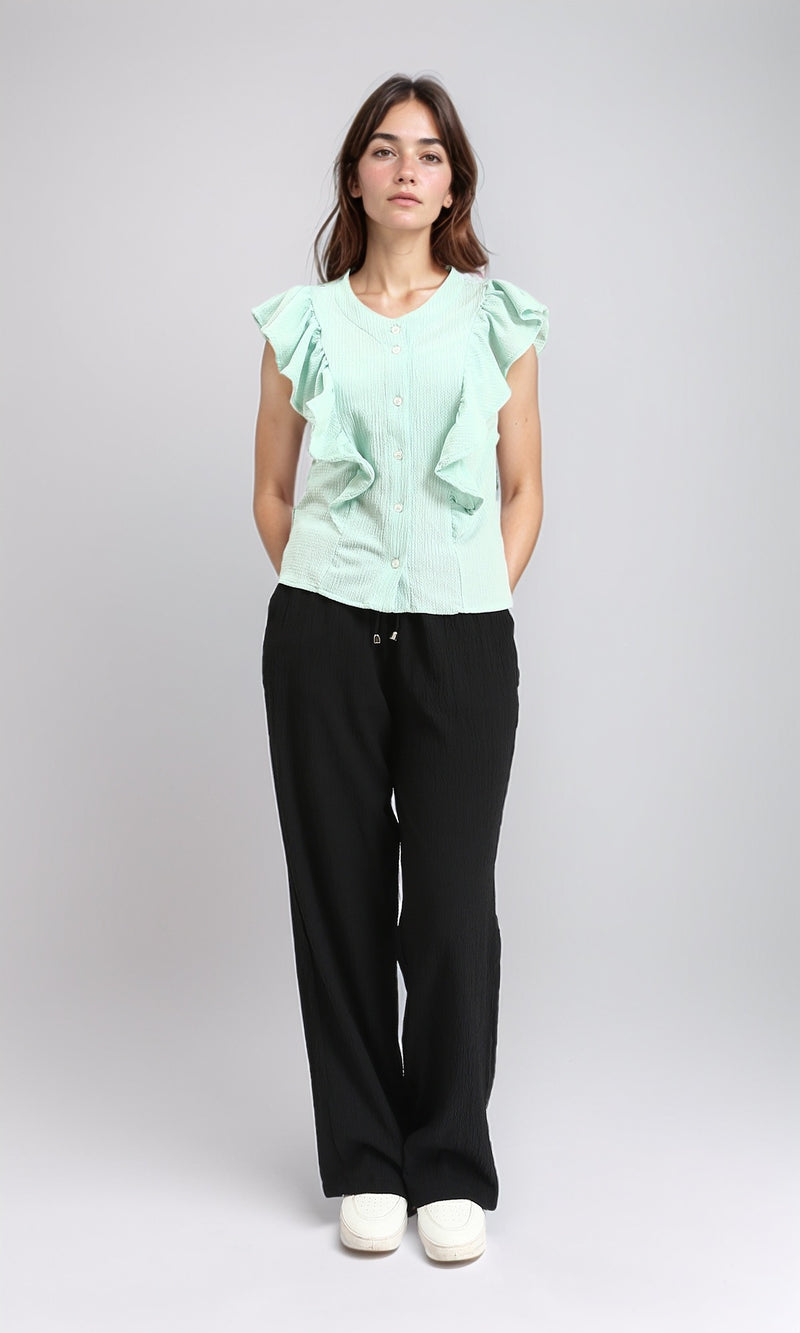 R211301 - Ruffled Sleeveless Buttoned Blouse - Pastel Mint