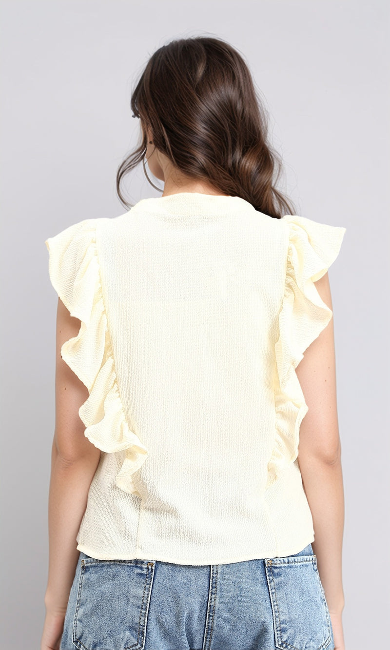 R211302 - Ruffled Sleeveless Buttoned Blouse - Light Yellow