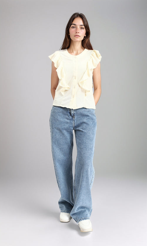 R211302 - Ruffled Sleeveless Buttoned Blouse - Light Yellow