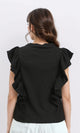 R211303 - Ruffled Sleeveless Buttoned Blouse - Black