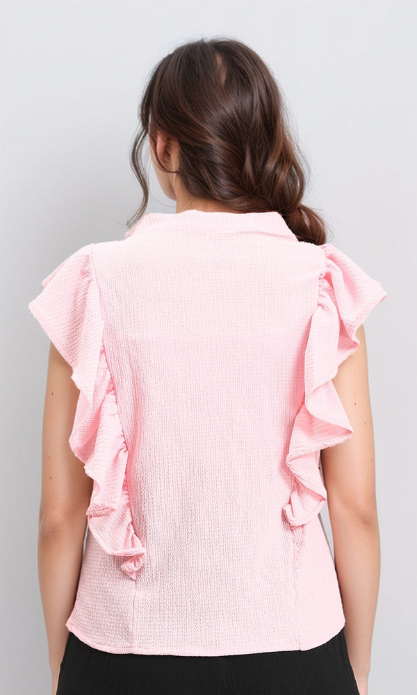R211304 - Ruffled Sleeveless Buttoned Blouse - Light Coral