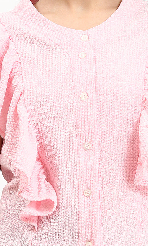 R211304 - Ruffled Sleeveless Buttoned Blouse - Light Coral