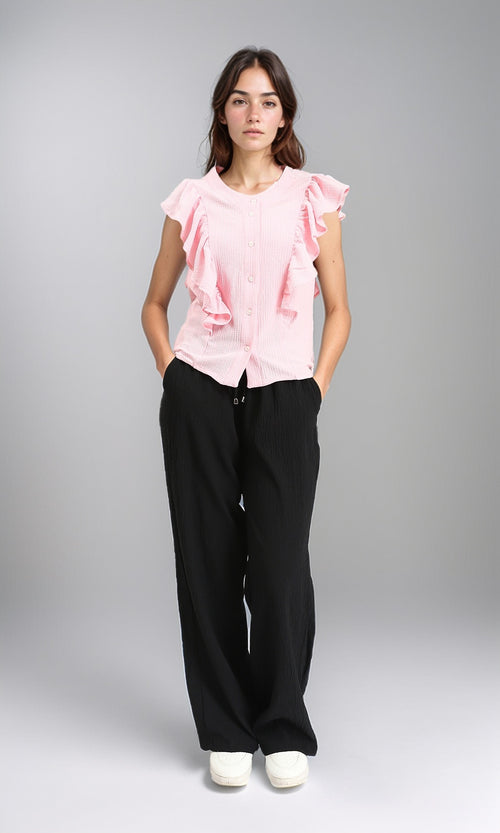 R211304 - Ruffled Sleeveless Buttoned Blouse - Light Coral