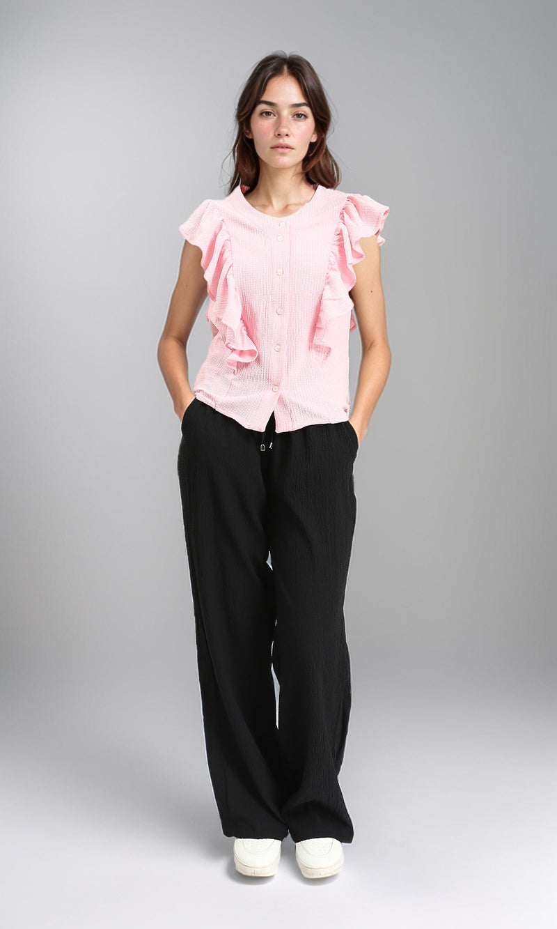 R211304 - Ruffled Sleeveless Buttoned Blouse - Light Coral