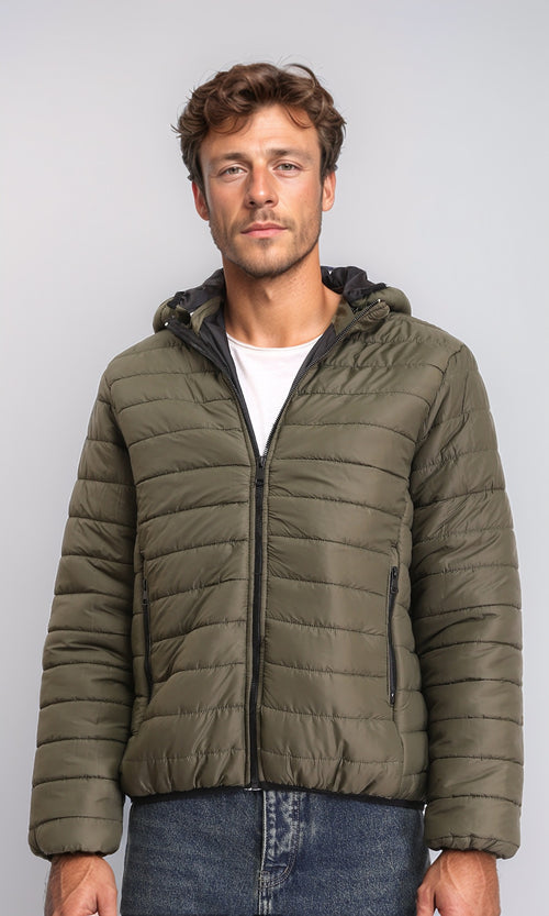 R211343 - Coziness Regular Fit Puffer Jacket - Dark Khaki