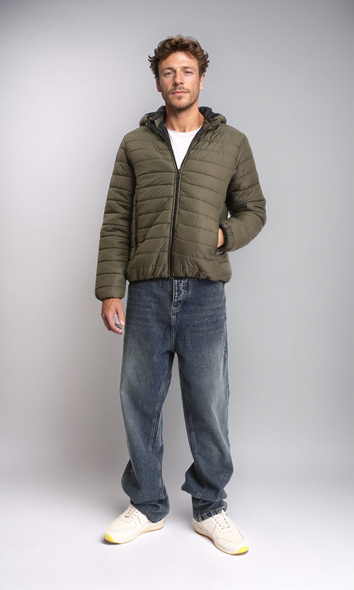R211343 - Coziness Regular Fit Puffer Jacket - Dark Khaki