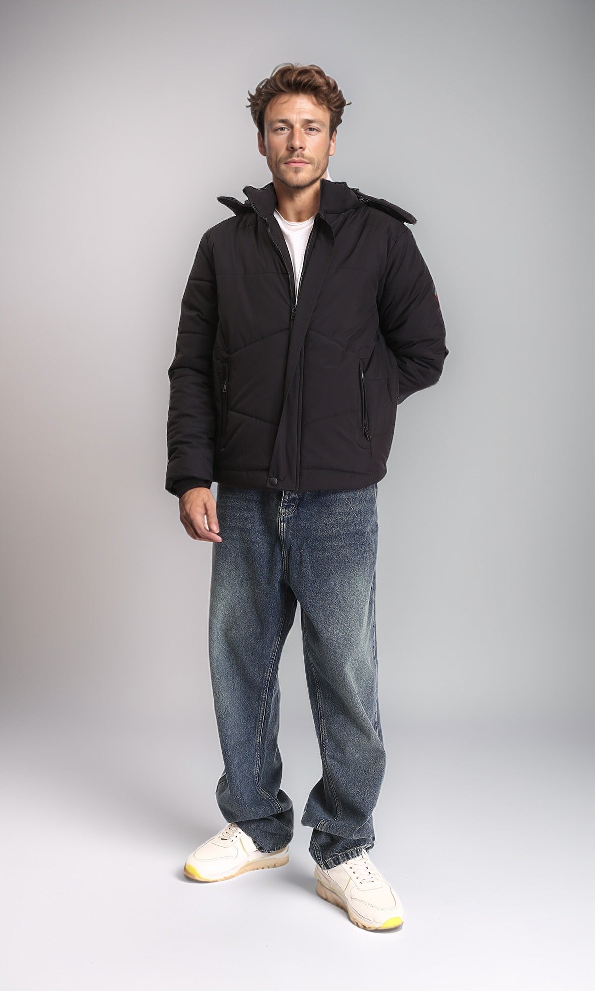 R211344 - Casual Solid Jacket with Zipped Pockets - Black