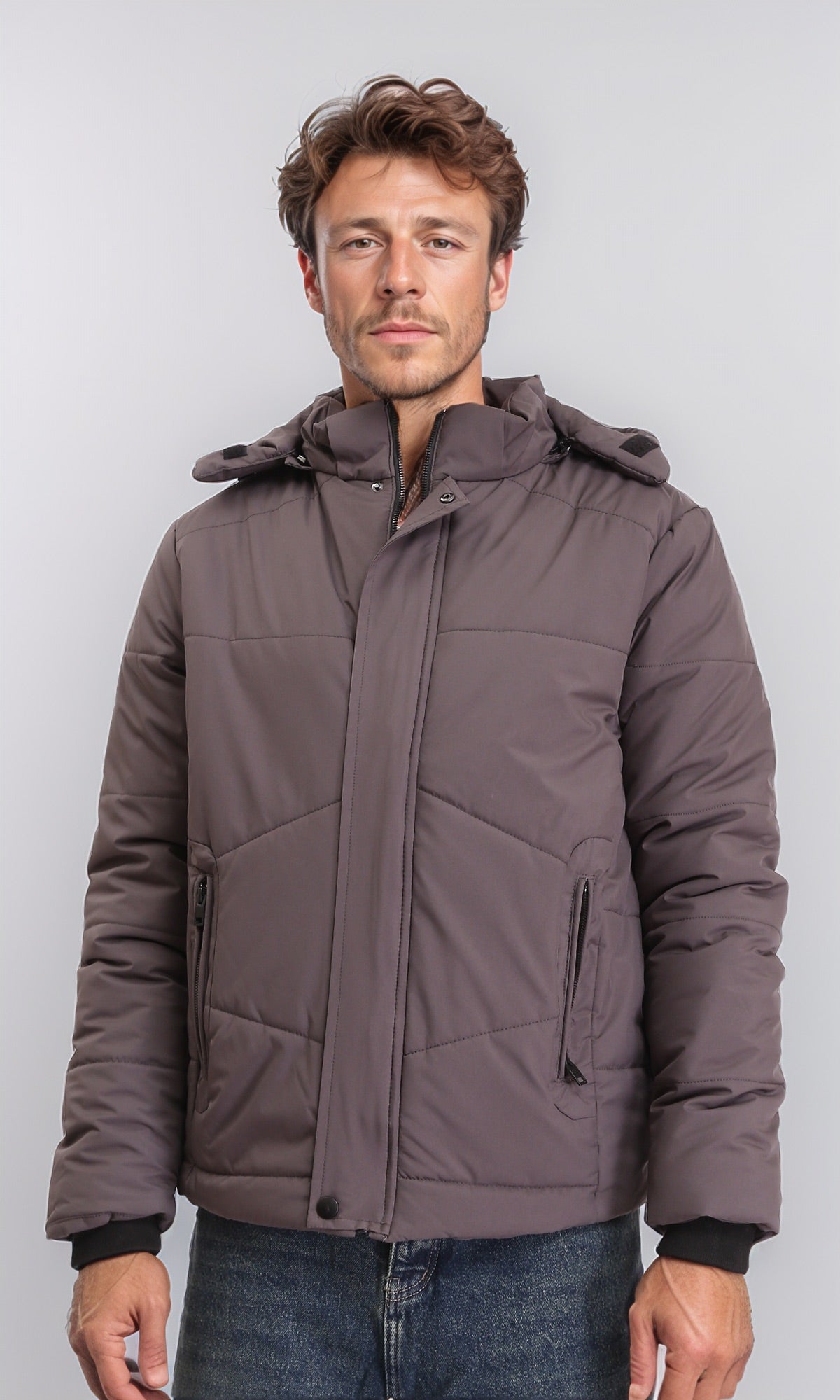 Casual Solid Jacket with Zipped Pockets - Dark Grey
