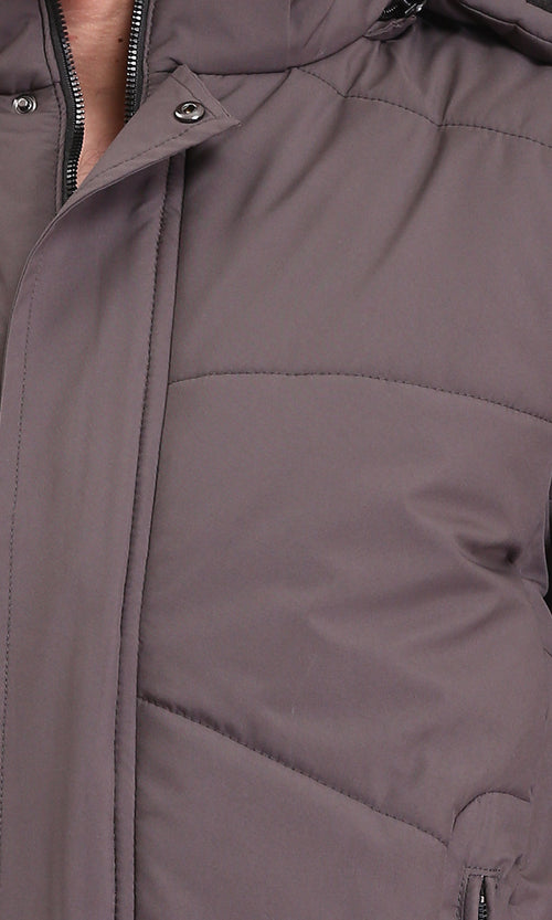 R211345 - Casual Solid Jacket with Zipped Pockets - Dark Grey