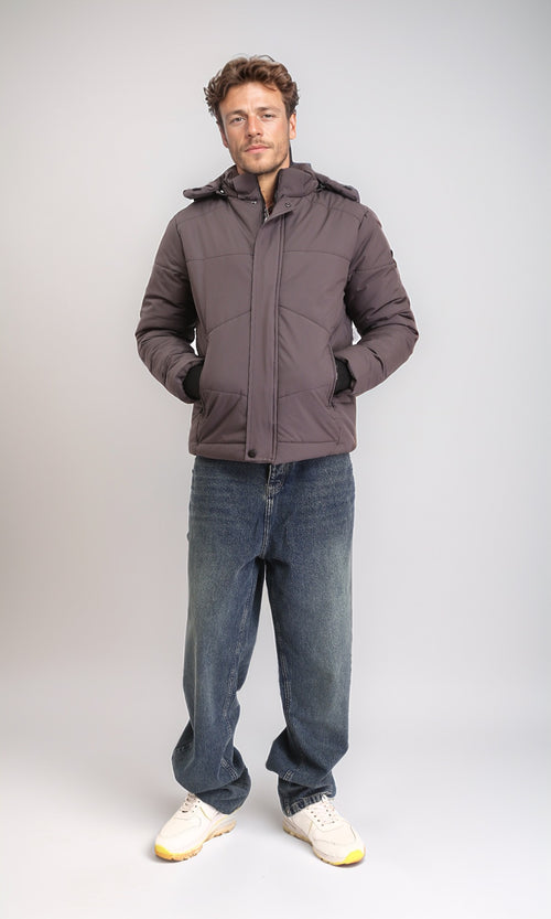 R211345 - Casual Solid Jacket with Zipped Pockets - Dark Grey