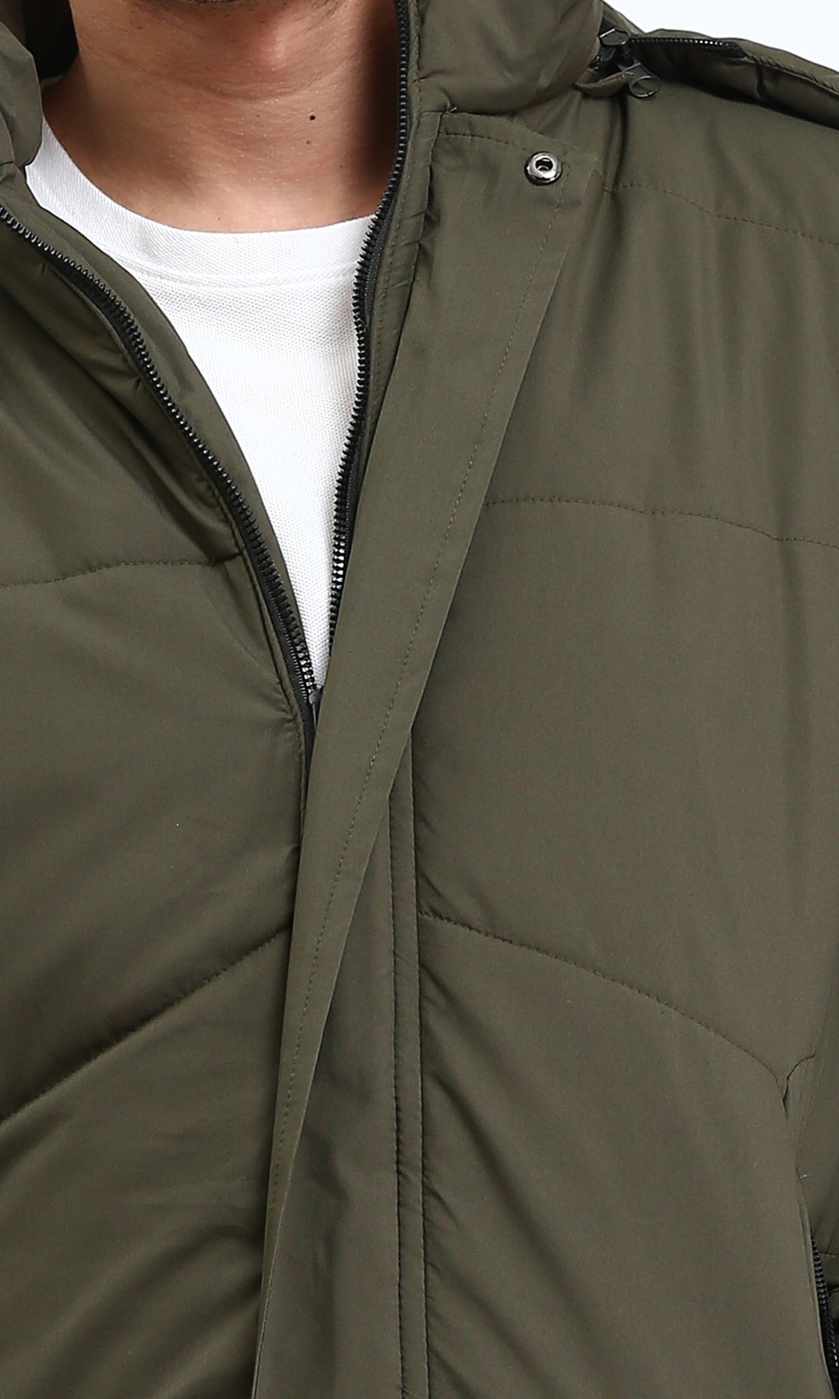 R211346 - Casual Solid Jacket with Zipped Pockets - Dark Khaki
