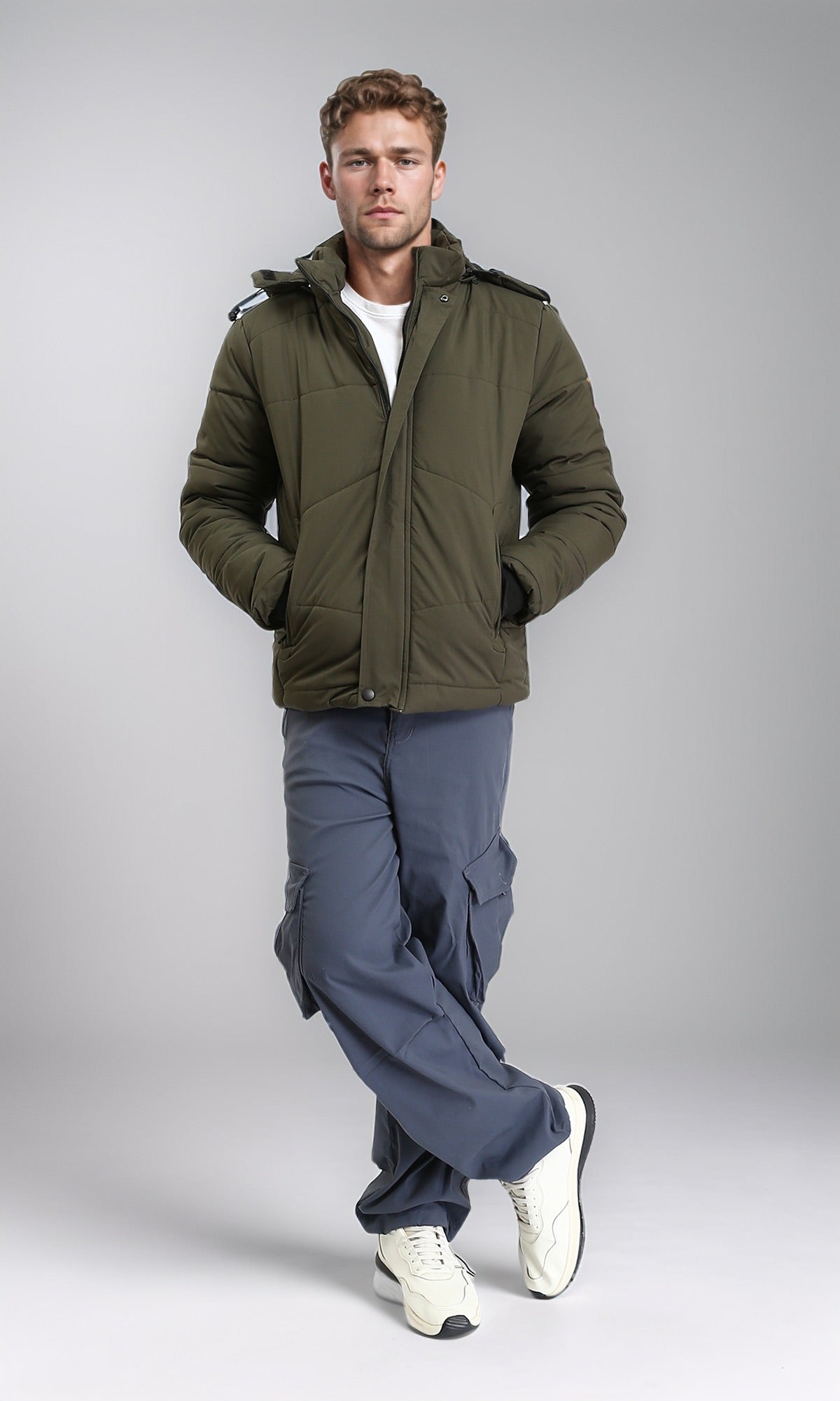 R211346 - Casual Solid Jacket with Zipped Pockets - Dark Khaki