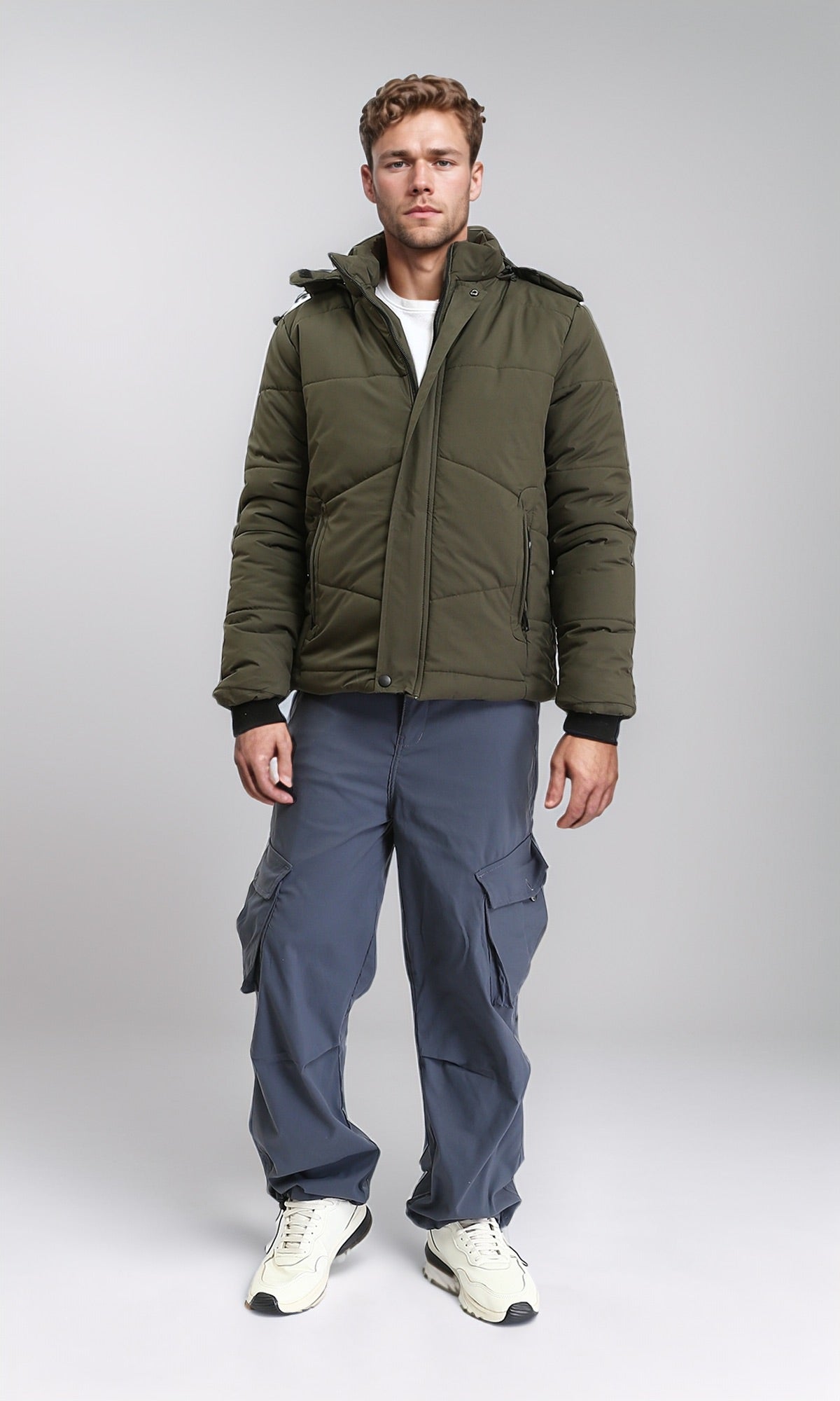 R211346 - Casual Solid Jacket with Zipped Pockets - Dark Khaki