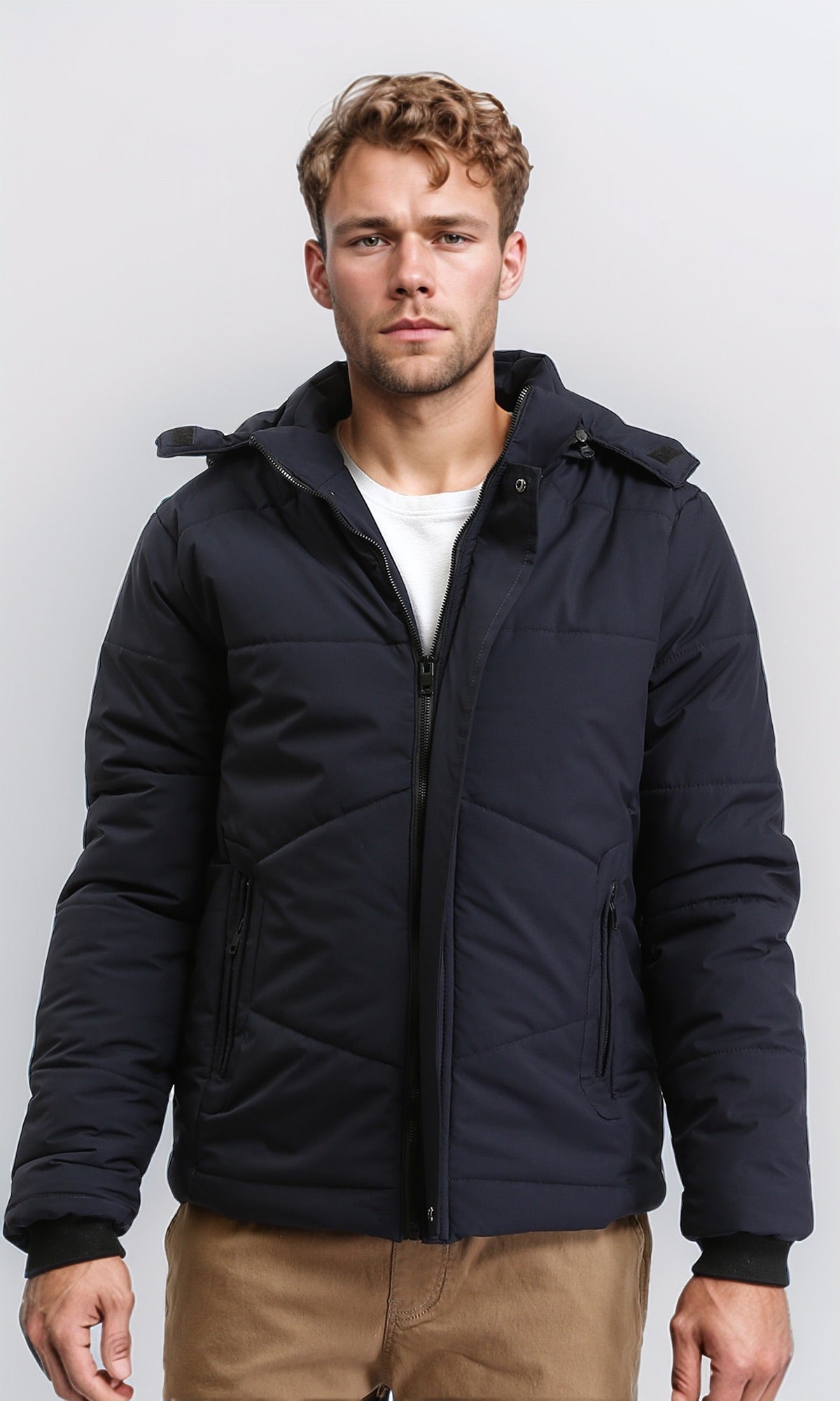 Casual Solid Jacket with Zipped Pockets - Dark Navy Blue