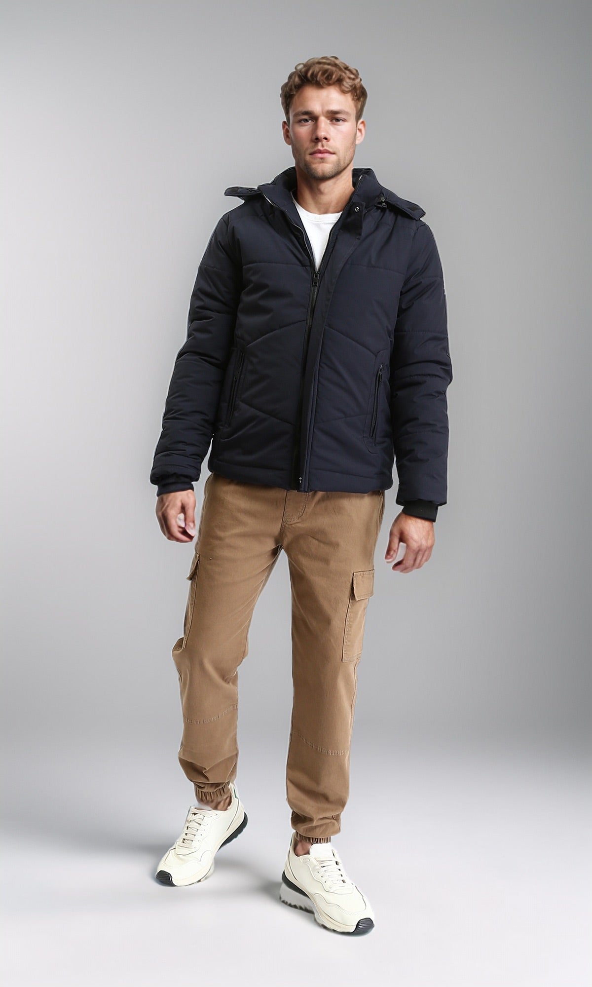 Dark Navy Waterproof Hooded Puffer Jacket - R211347