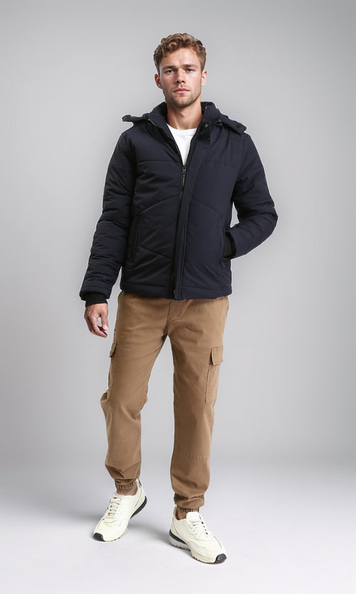 Dark Navy Waterproof Hooded Puffer Jacket - R211347