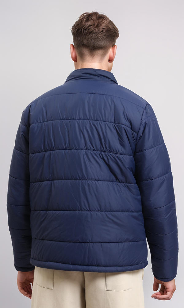 R211349 - Front Zip-Up Winter Quilted Jacket - Navy Blue