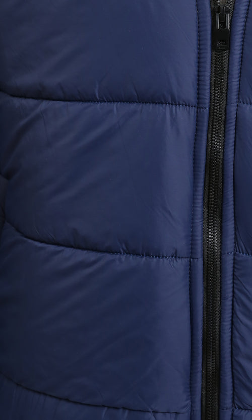 R211349 - Front Zip-Up Winter Quilted Jacket - Navy Blue
