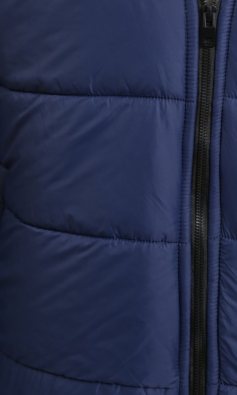 R211349 - Front Zip-Up Winter Quilted Jacket - Navy Blue