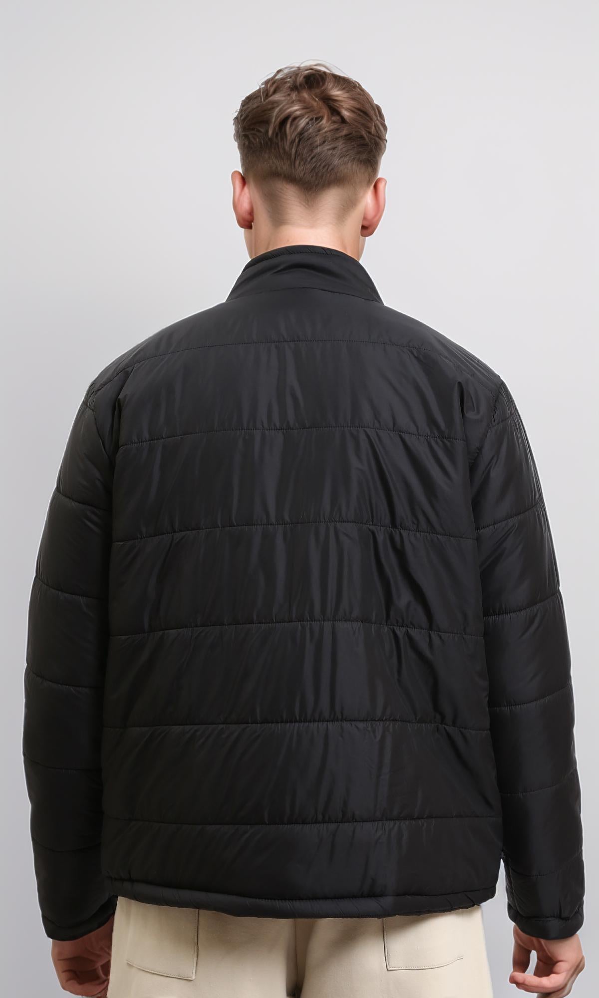 R211350 - Front Zip-Up Winter Quilted Jacket - Black