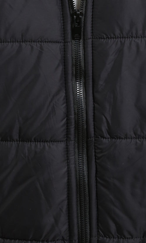 R211350 - Front Zip-Up Winter Quilted Jacket - Black
