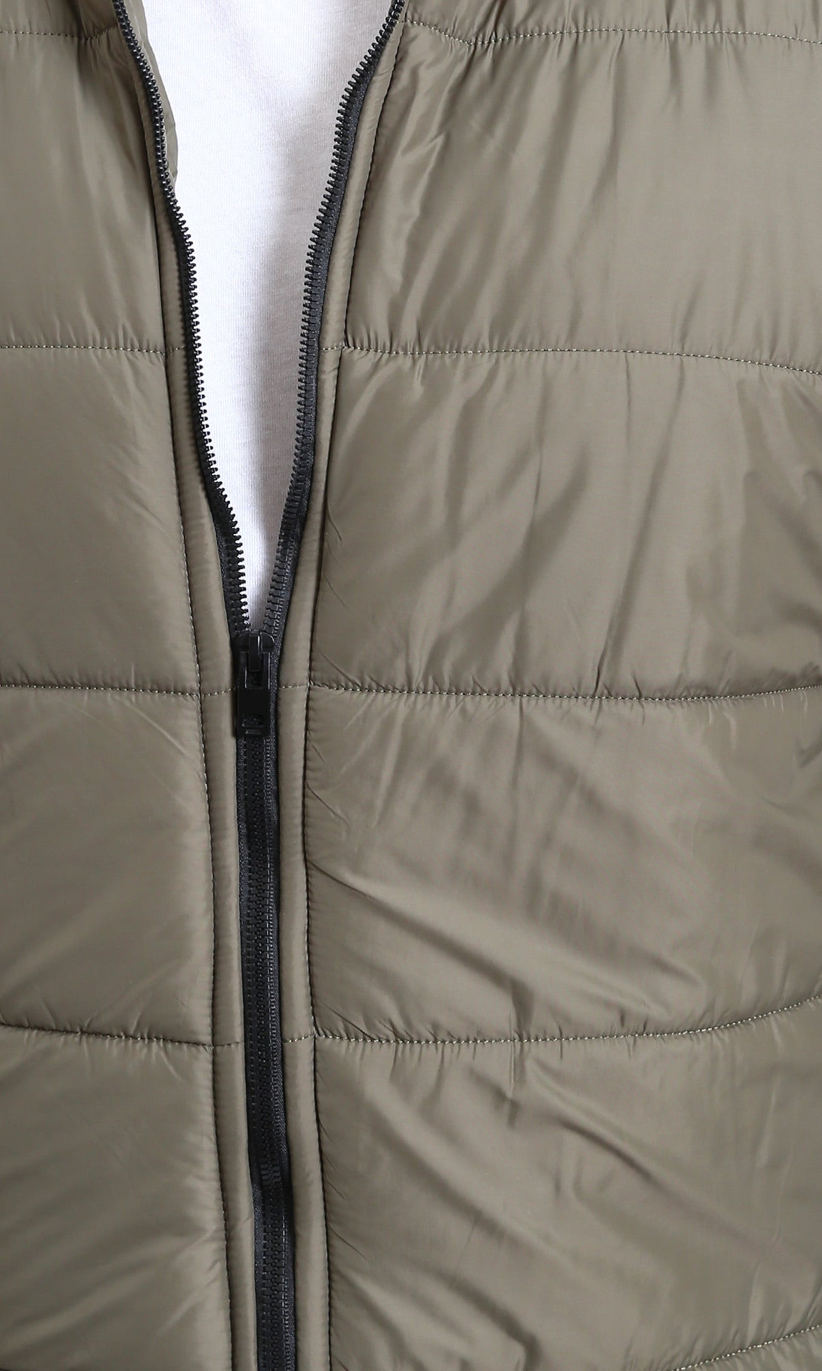 R211351 - Stand Collar Quilted Bomber Jacket - Light Khaki