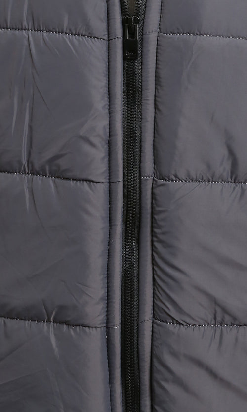 R211352 - Front Zip-Up Winter Quilted Jacket - Dark Grey
