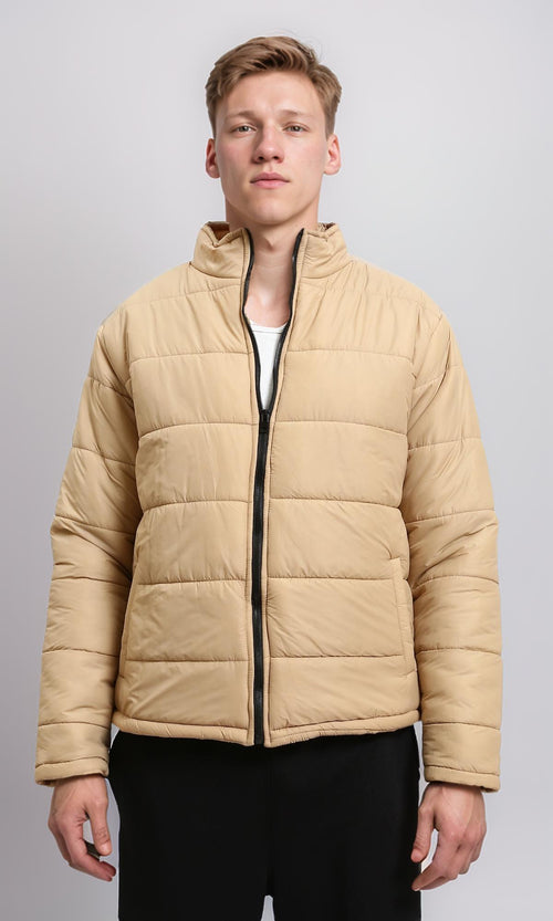 R211353 - Front Zip-Up Winter Quilted Jacket - Sand