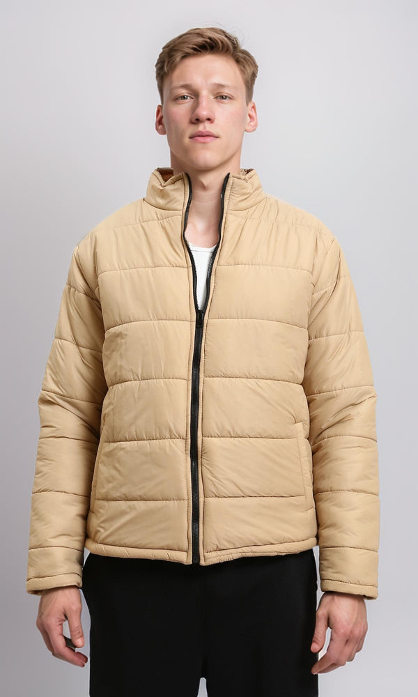 R211353 - Front Zip-Up Winter Quilted Jacket - Sand