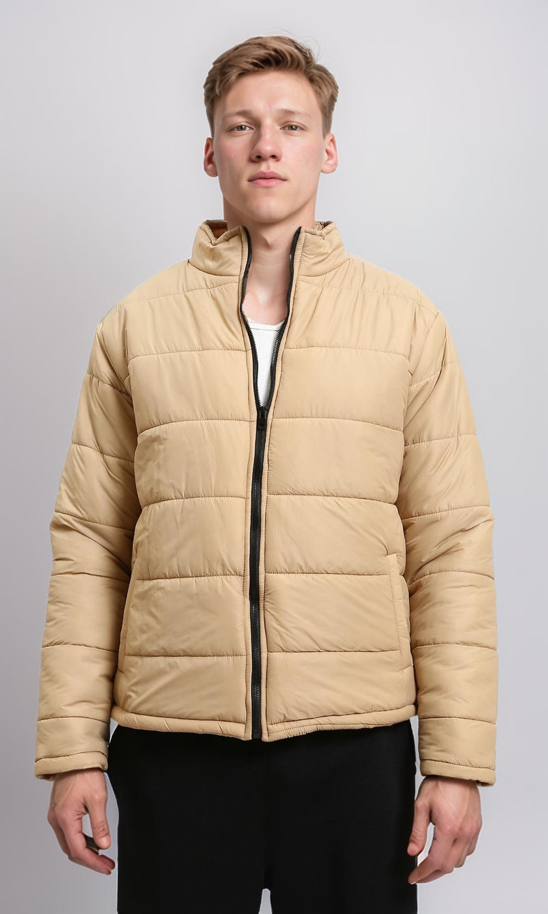 R211353 - Front Zip-Up Winter Quilted Jacket - Sand