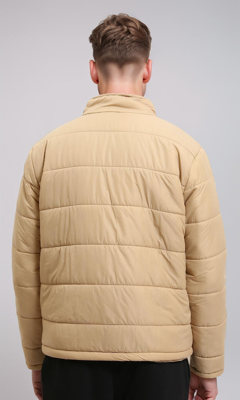 R211353 - Front Zip-Up Winter Quilted Jacket - Sand