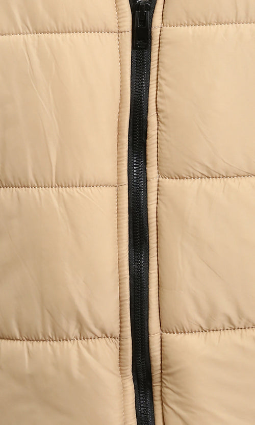 R211353 - Front Zip-Up Winter Quilted Jacket - Sand