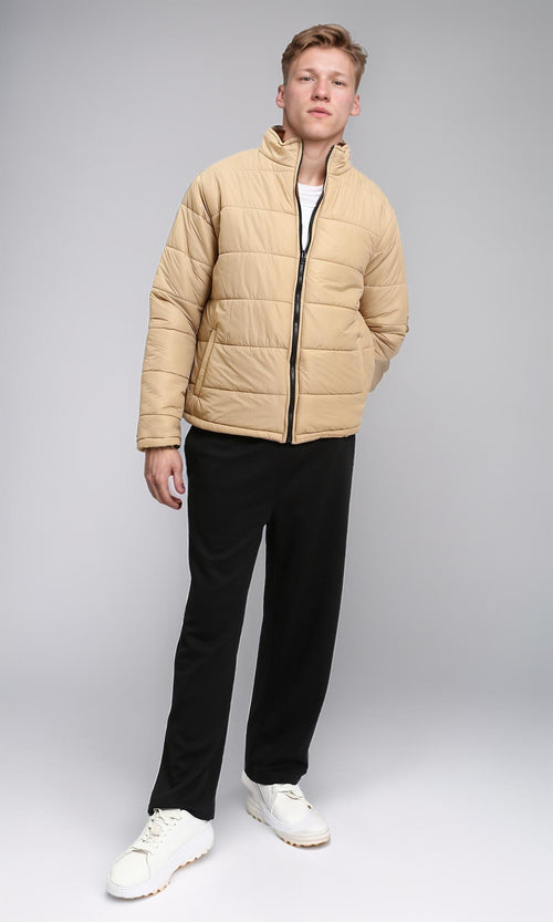 R211353 - Front Zip-Up Winter Quilted Jacket - Sand