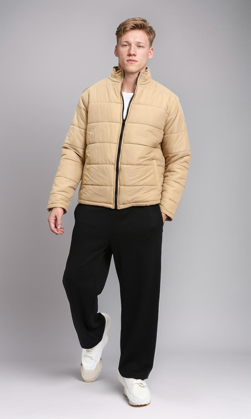 R211353 - Front Zip-Up Winter Quilted Jacket - Sand
