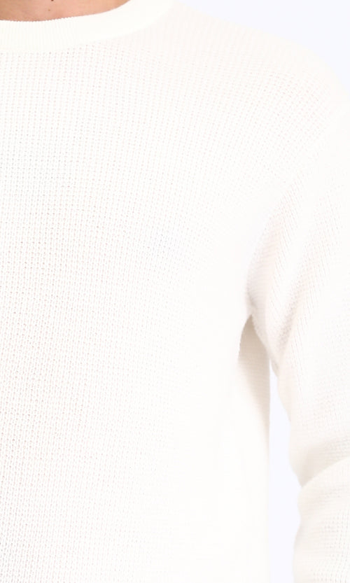 R211356 - Long Sleeves Slip On Knitted Pullover - Off-White