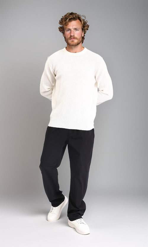 R211356 - Long Sleeves Slip On Knitted Pullover - Off-White