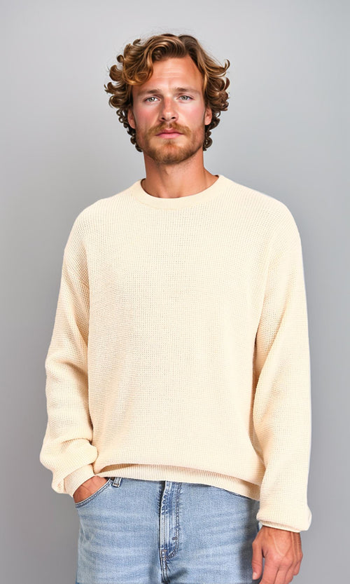 R211357 - Long Sleeves Slip On Knitted Pullover - Pastel Yellow