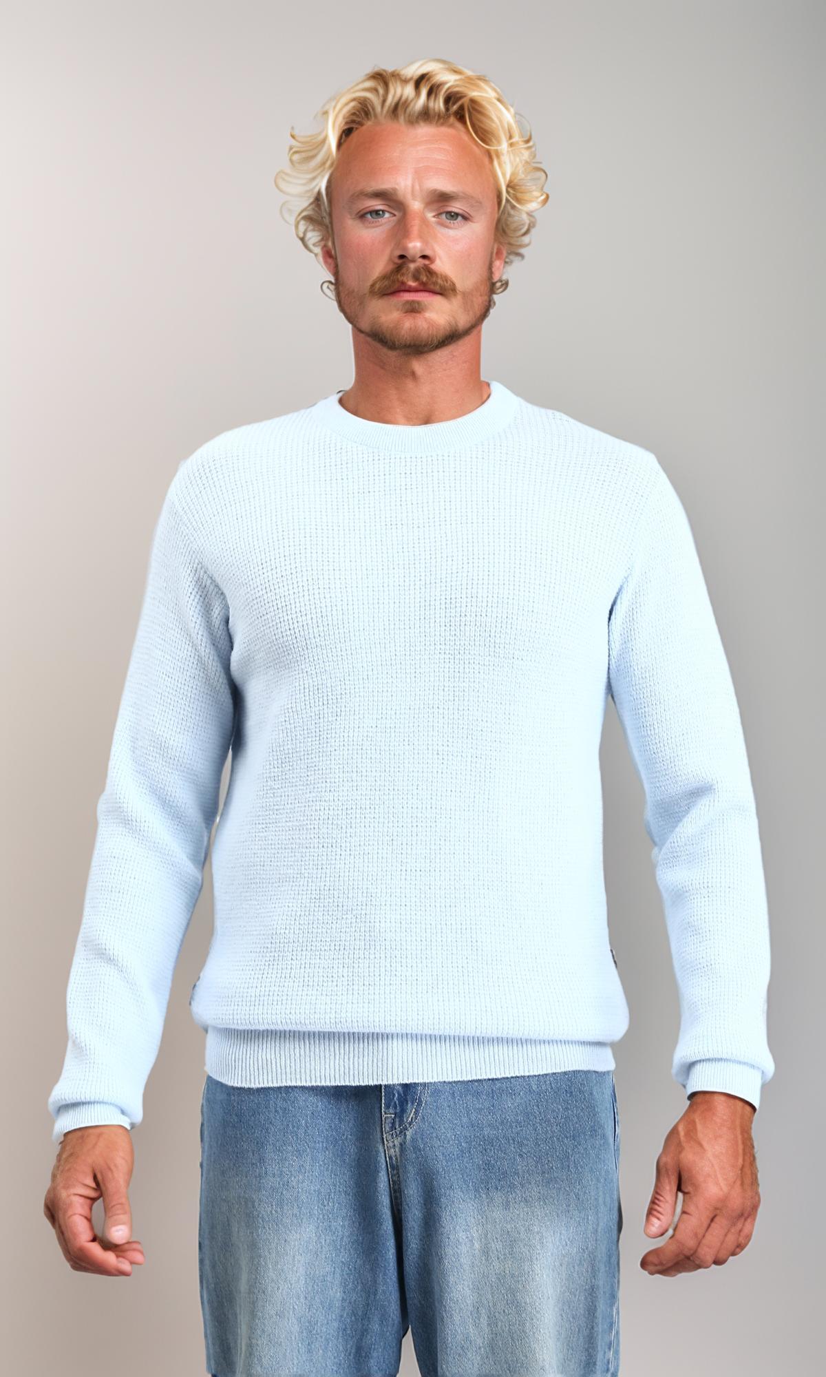 Ribbed Round Neck Winter Pullover - Powder Blue