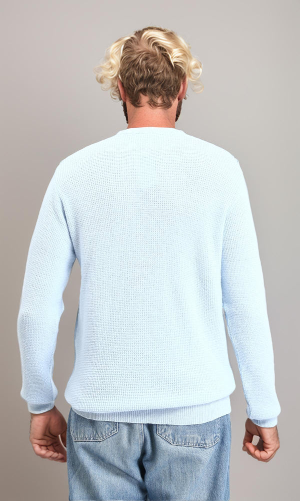 R211359 - Ribbed Round Neck Winter Pullover - Powder Blue